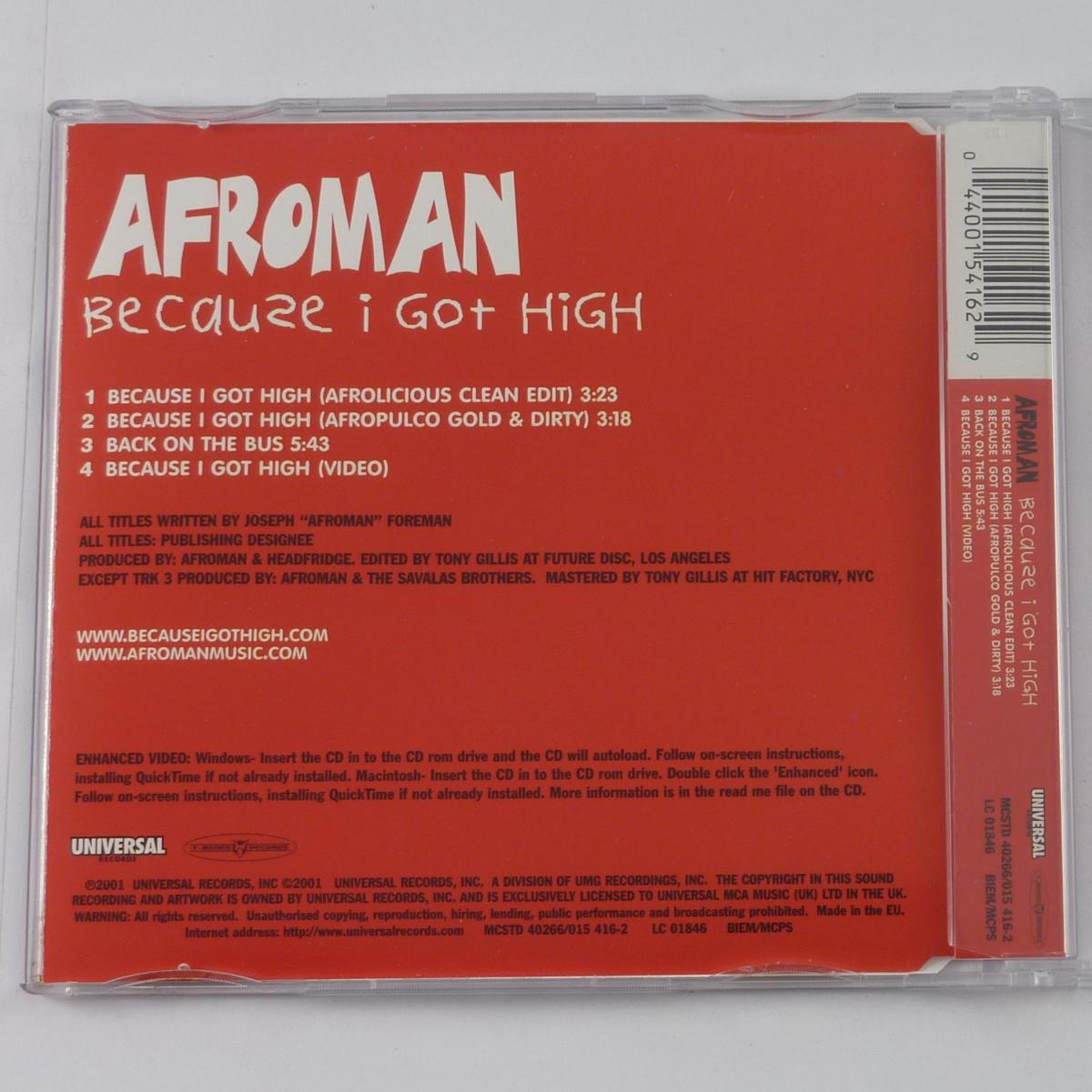 Afroman Because I Got High CD Single Enhanced