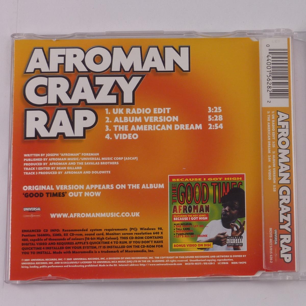 Afroman Crazy Rap CD Single Enhanced