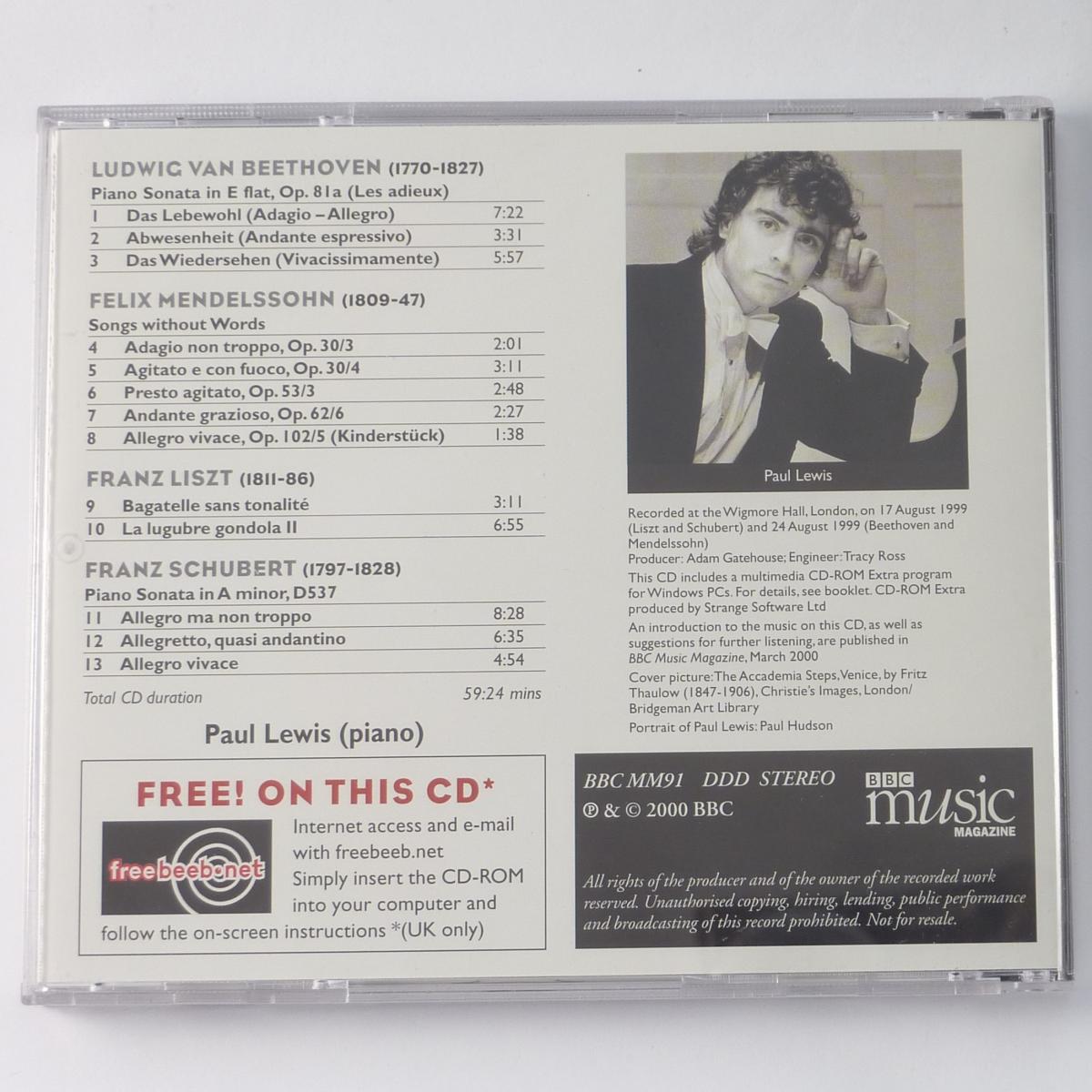 Beethoven / Mendelssohn / Liszt / Schubert / Paul Lewis Piano Sonata 'Les Adieux' And Music By Mendelssohn, Liszt & Schubert CD Enhanced Stereo
