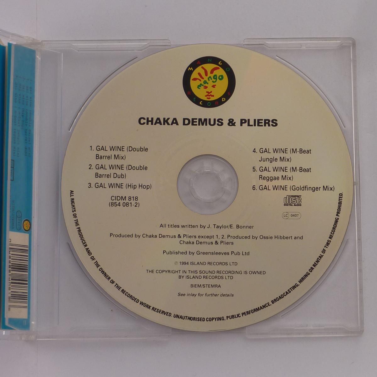 Chaka Demus And Pliers Gal Wine CD Single