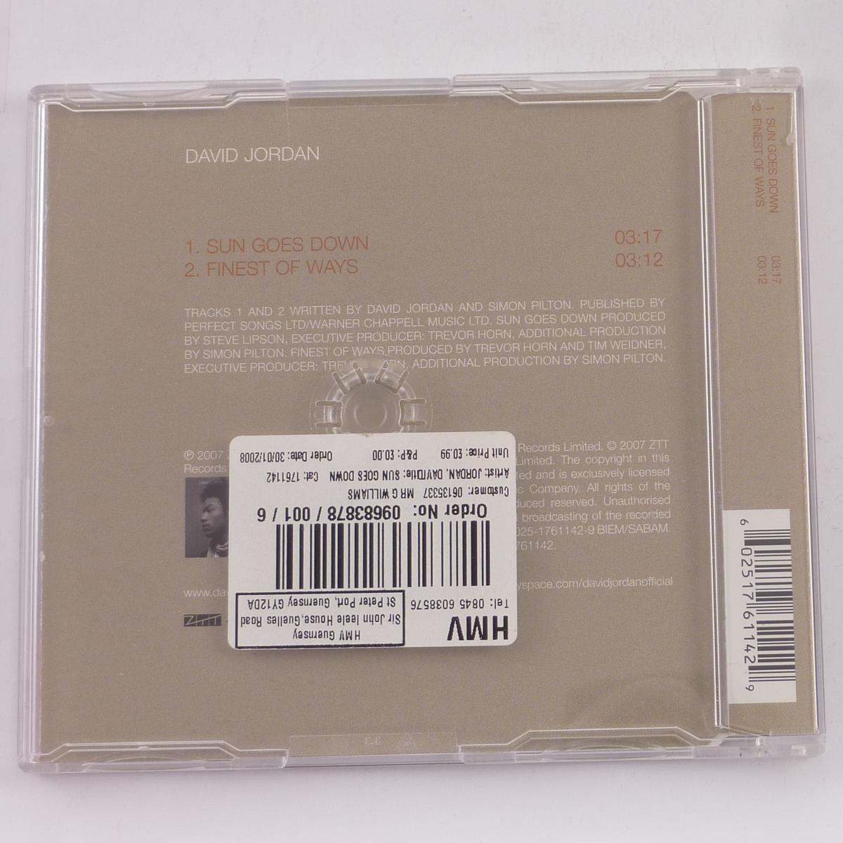 David Jordan Sun Goes Down CD Single