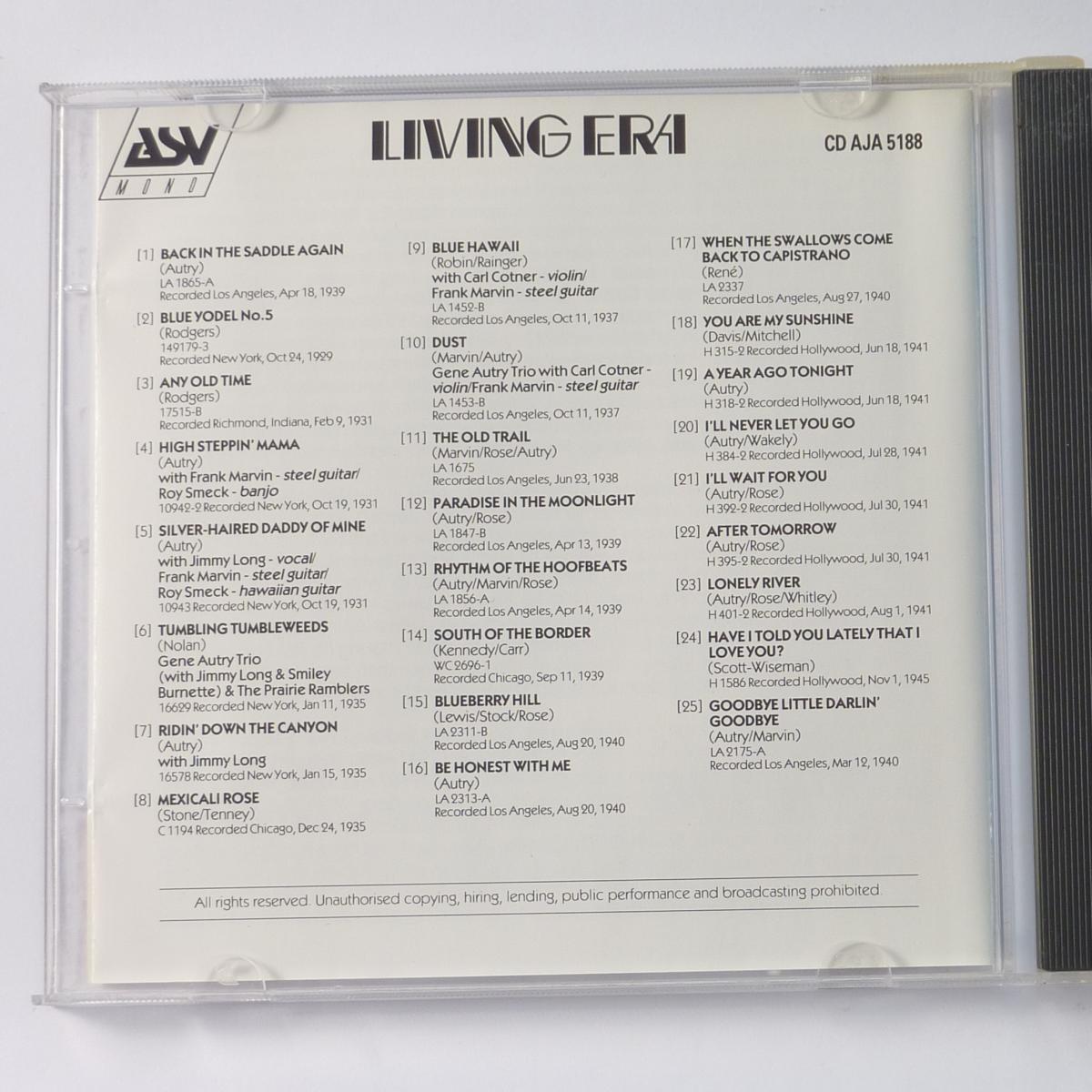 Gene Autry Back In The Saddle Again CD Compilation Mono