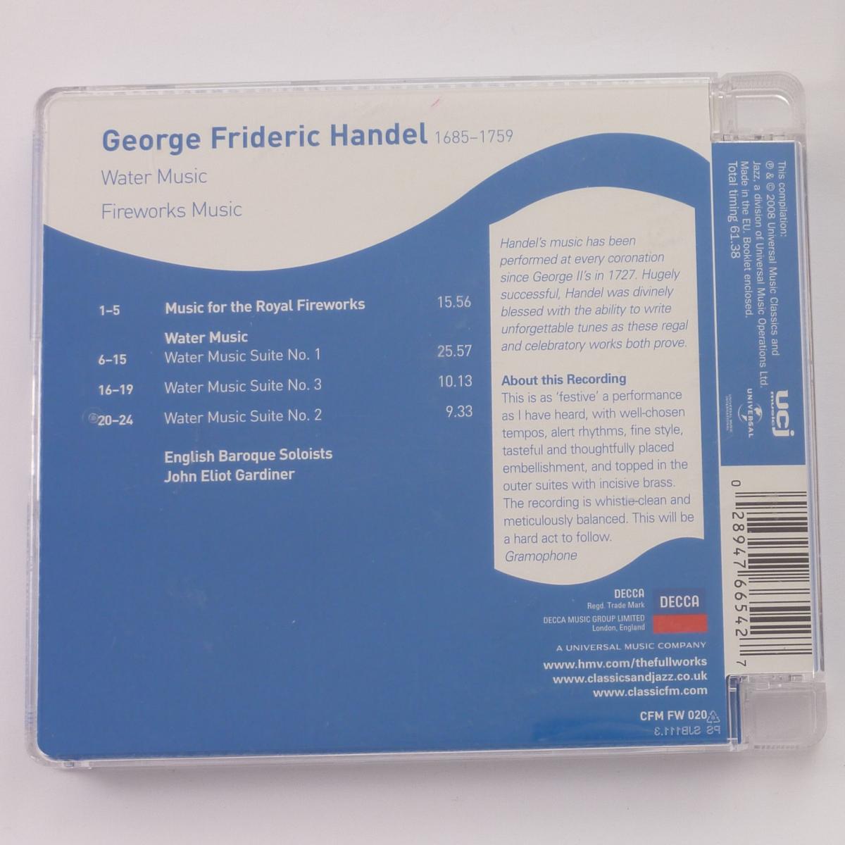 Handel Water Music CD Compilation