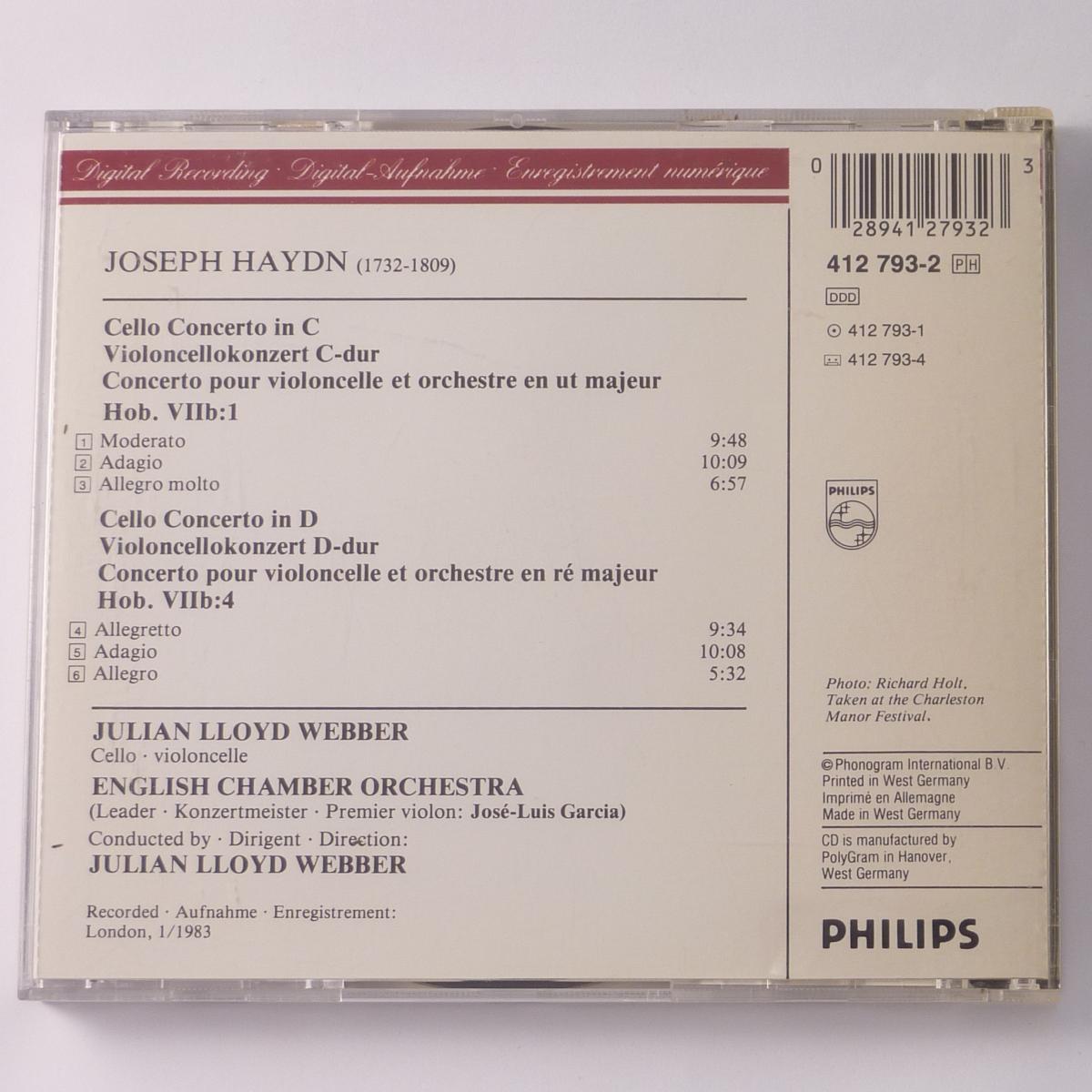 Haydn, Julian Lloyd Webber, English Chamber Orchestra Cello Concertos - Cellokonzerte 1 & 4 CD