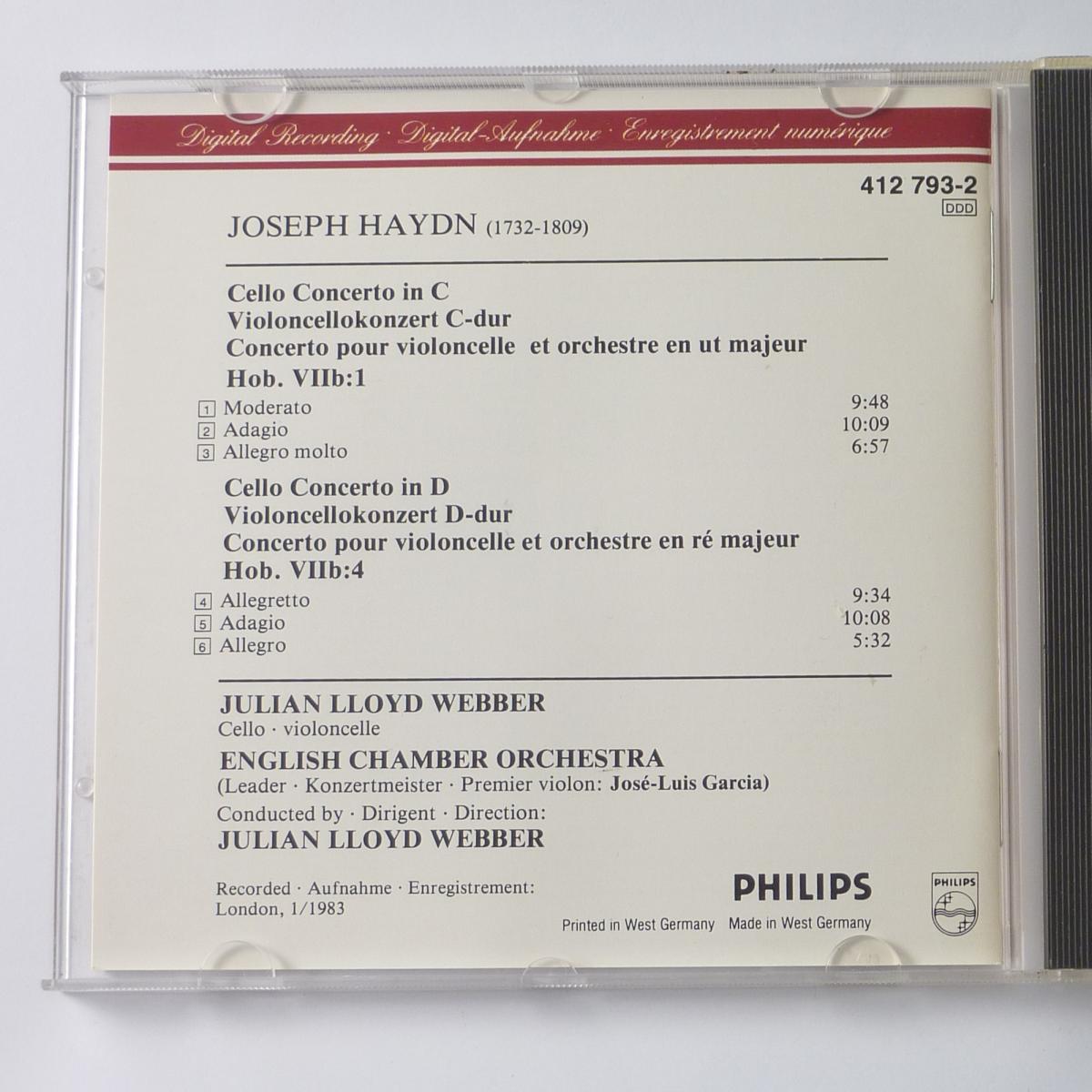 Haydn, Julian Lloyd Webber, English Chamber Orchestra Cello Concertos - Cellokonzerte 1 & 4 CD