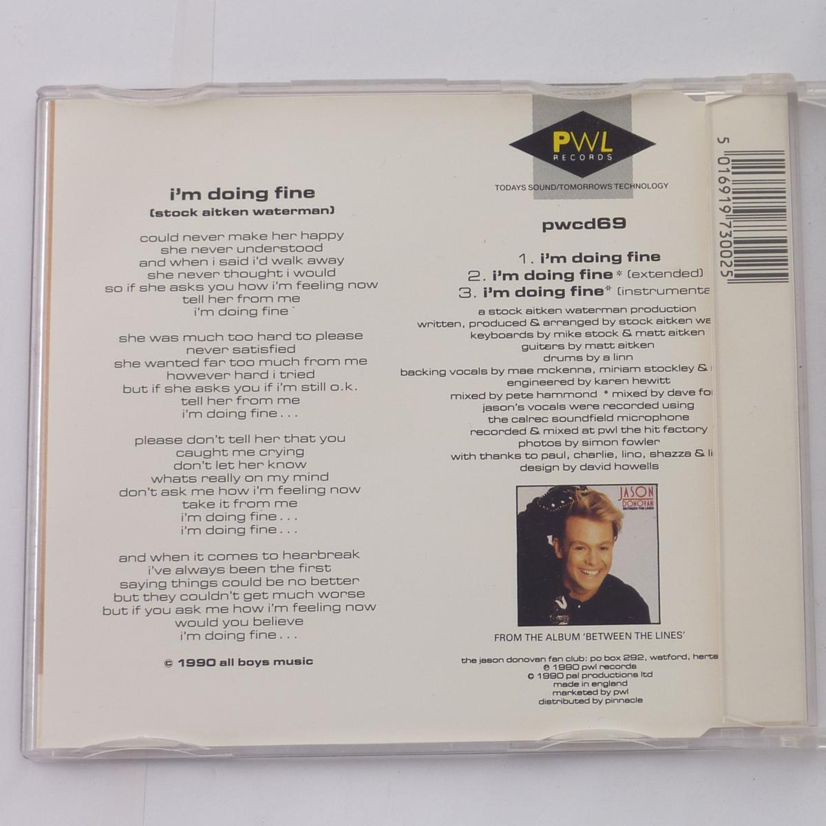 Jason Donovan I'm Doing Fine CD Single