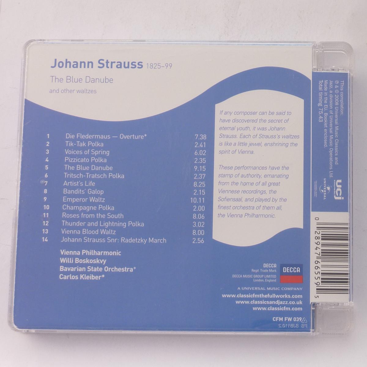 Johann Strauss The Blue Danube and Other Waltzes CD Compilation