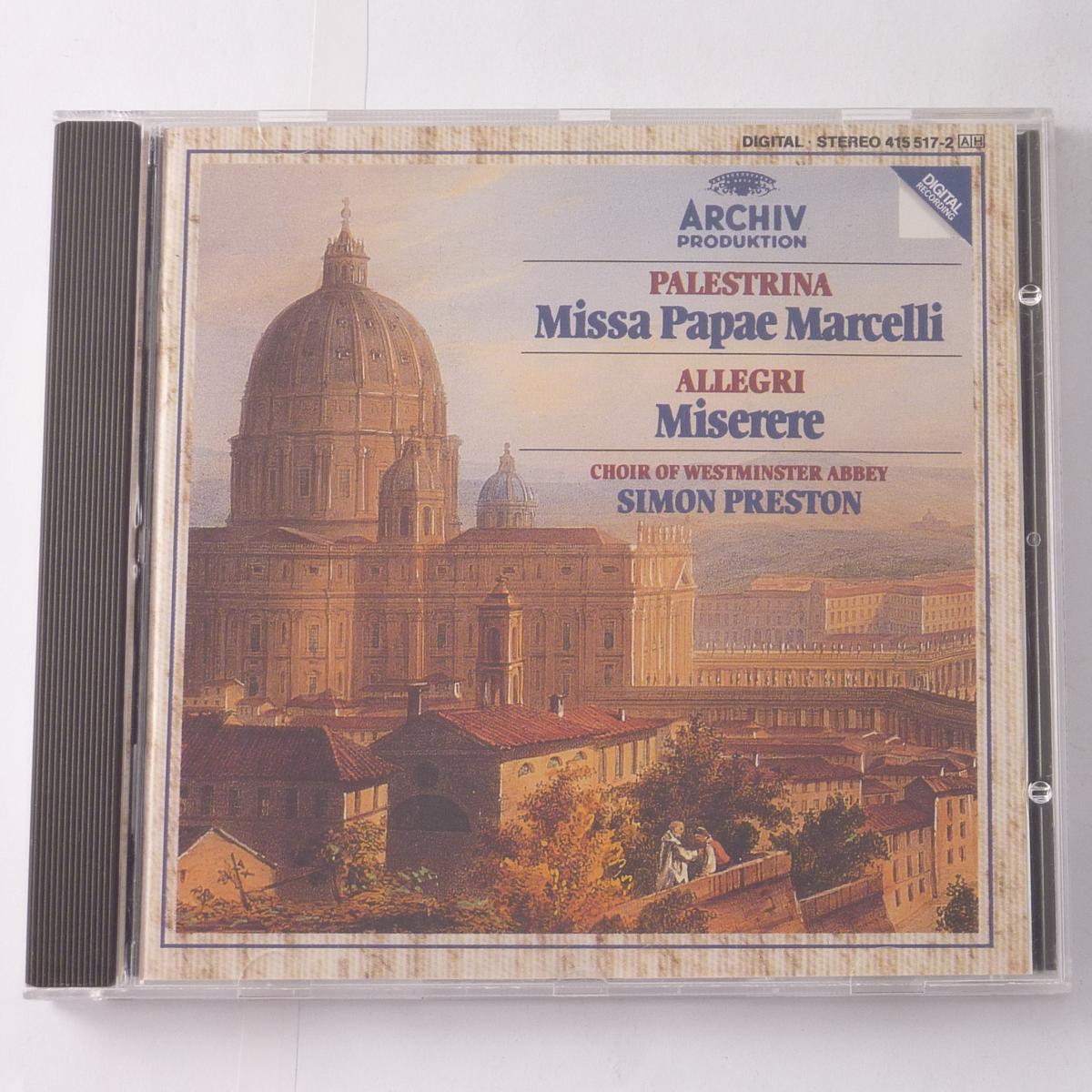 Palestrina, Allegri - Choir Of Westminster Abbey*, Simon Preston Missa Papae Marcelli / Miserere CD Album Stereo