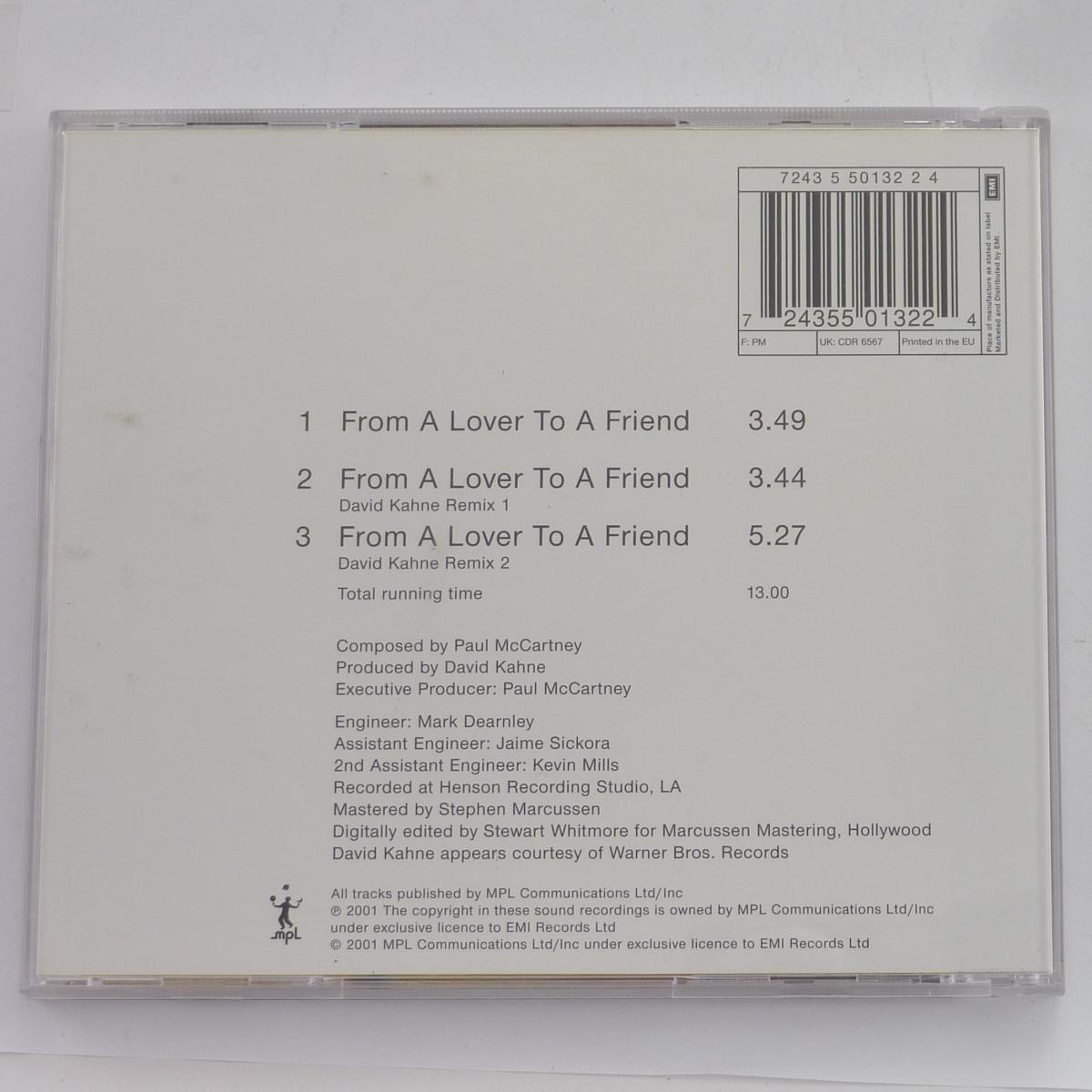 Paul McCartney From A Lover To A Friend CD Single