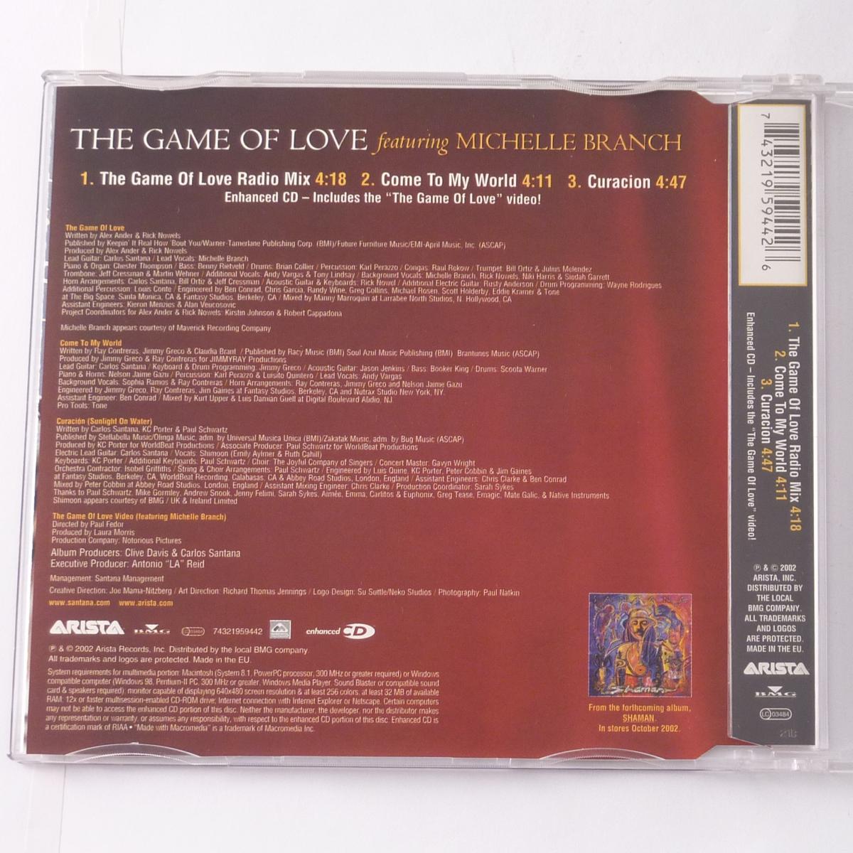 Santana Featuring Michelle Branch The Game Of Love CD Single Enhanced