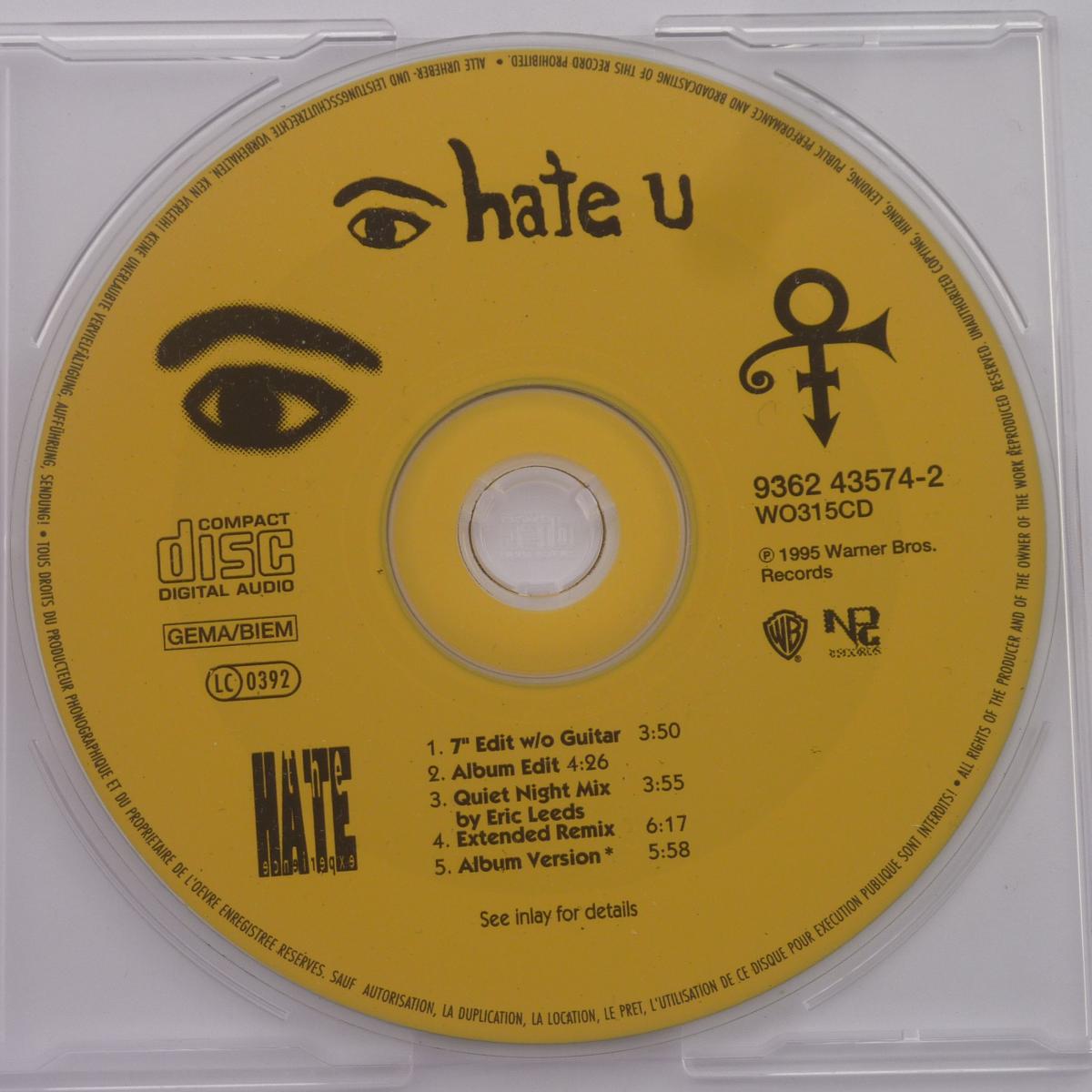 The Artist (Formerly Known As Prince) I Hate U CD Single