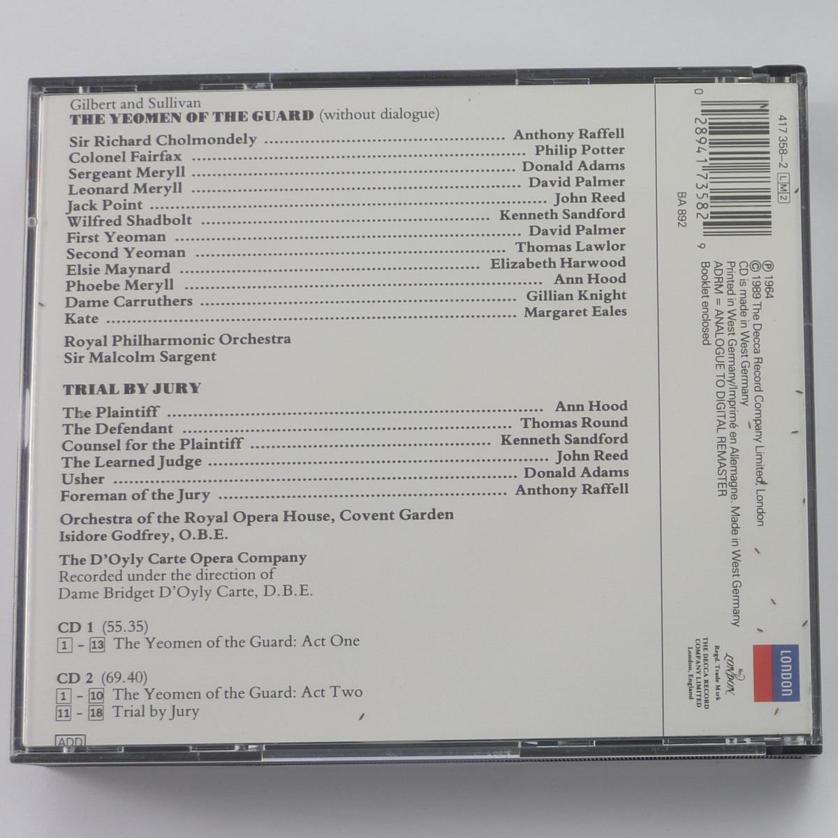 The D'Oyly Carte Opera Company*, Gilbert And Sullivan* The Yeomen Of The Guard - Trial By Jury 2 × CD Album Reissue Fatbox